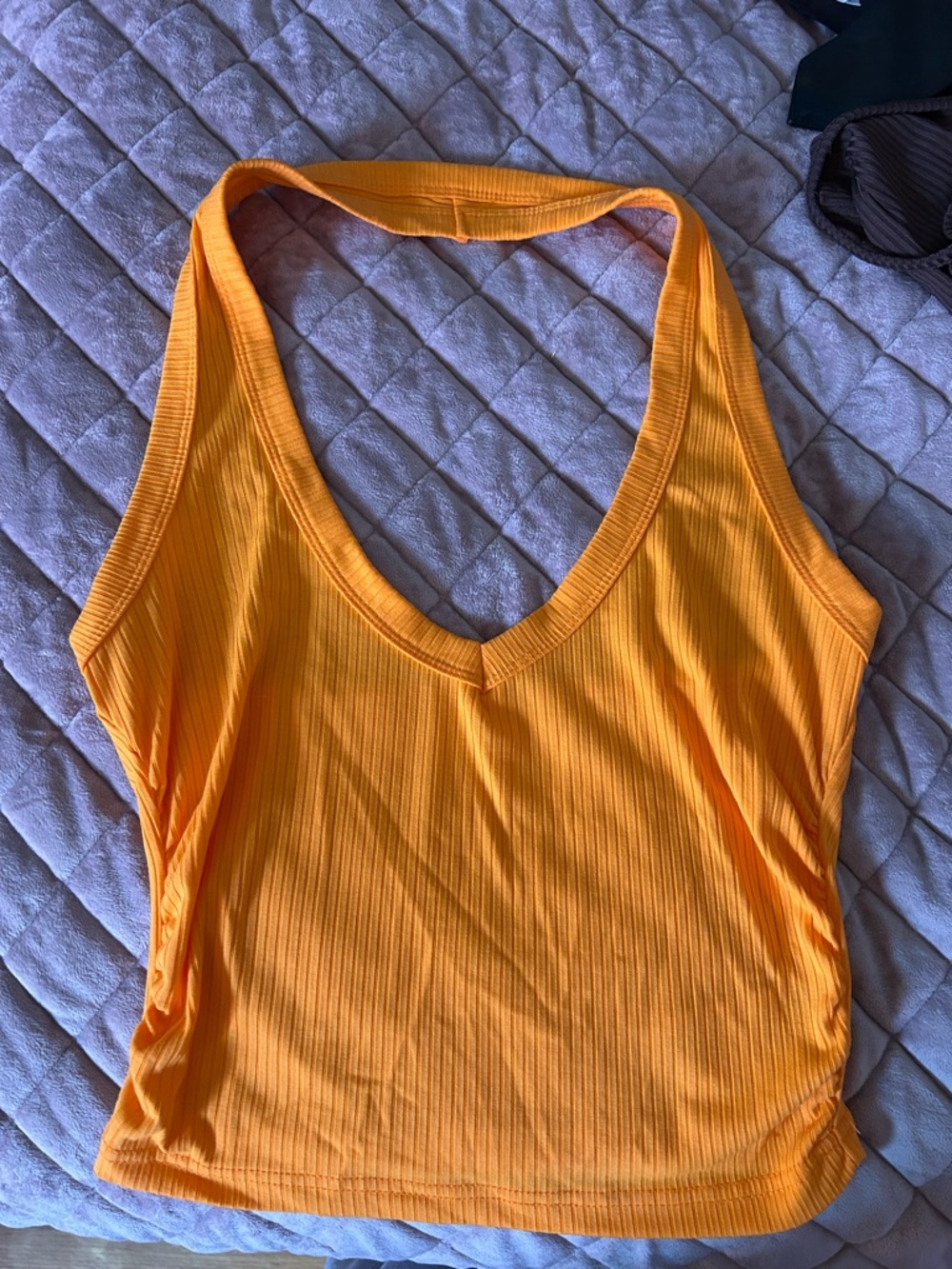 Bright Ribbed V-Neck Tank Top - Vibrant Yellow-Orange